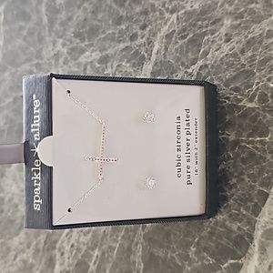 SPARKLE ALLURE Cross Chain And Earrings Cubic Zirconia Pure Silver Plated